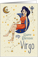 Happy Birthday Virgo Zodiac with Virgo Sign and Star Constellation card