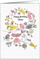 Happy Birthday Custom Name Pretty Mermaids with Under the Sea Life card