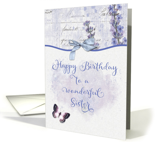 Happy Birthday to a Wonderful Sister Pretty Lavender Butterfly card