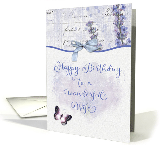 Happy Birthday to a Wonderful Wife Pretty Lavender Butterfly card