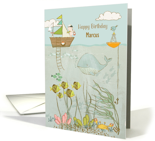 Happy Birthday Custom Name Cute Ocean Scene card (1607642)