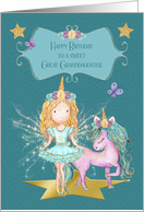 Happy Birthday to Great Granddaughter Pretty Fairy and Unicorn card