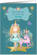 Happy Birthday to a Sweet Girl Custom Name Pretty Fairy and Unicorn card