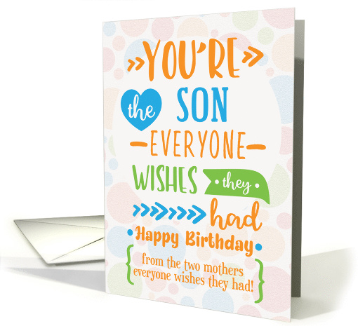 Happy Birthday to Son From Two Mothers Colorful Word Art card