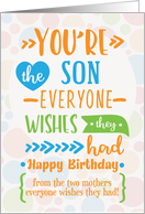 Happy Birthday to Son From Two Mothers Colorful Word Art card