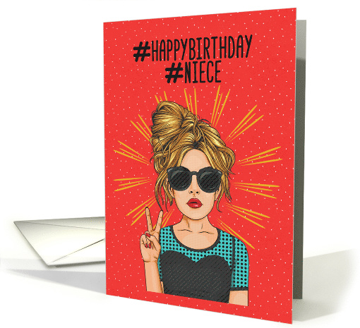 Happy Birthday to Niece Hashtag, Pop Girl and Peace Sign card