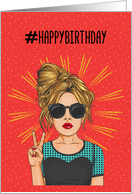 Happy Birthday Hashtag, Pop Girl and Peace Sign card