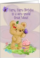 Happy Birthday to Great Niece Adorable Bear and Cupcake card