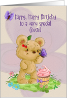 Happy Birthday to Cousin Adorable Bear and Cupcake card