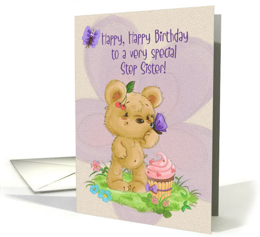Happy Birthday to Step Sister Adorable Bear and Cupcake card (1631350)