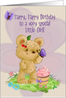 Happy Birthday to a Special Little Girl Adorable Bear and Cupcake card