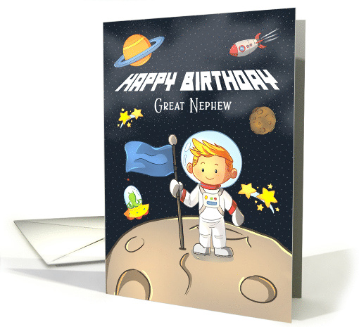 Happy Birthday to Great Nephew, Boy in Space with Planets card