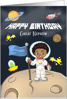 Happy Birthday to Great Nephew, Young African American Boy in Space card