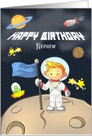 Happy Birthday to Nephew, Young Boy in Space with Planets and Stars card