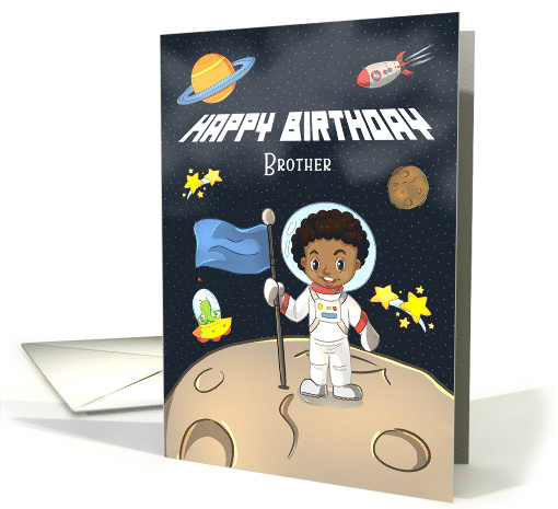 Happy Birthday to Brother, Young African American Boy in Space card