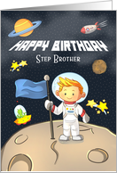 Happy Birthday to Step Brother, Young Boy in Space with Planets card