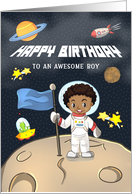 Happy Birthday to an Awesome Boy, Young African American Boy in Space card