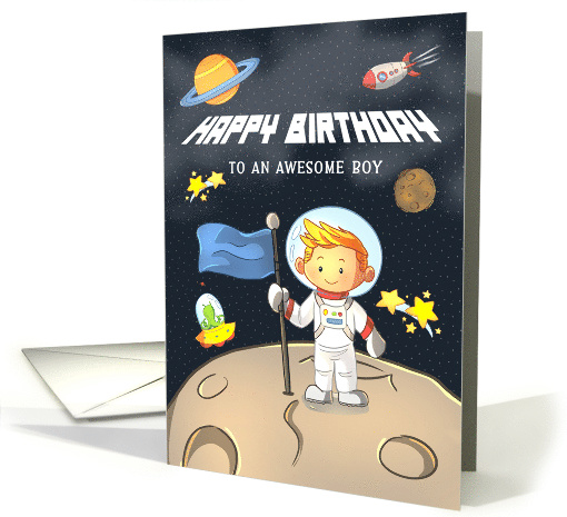 Happy Birthday to an Awesome Boy, Young Boy in Space with Planets card