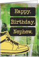 Nephew Happy Birthday Sneaker and Word Art Grunge Effect card
