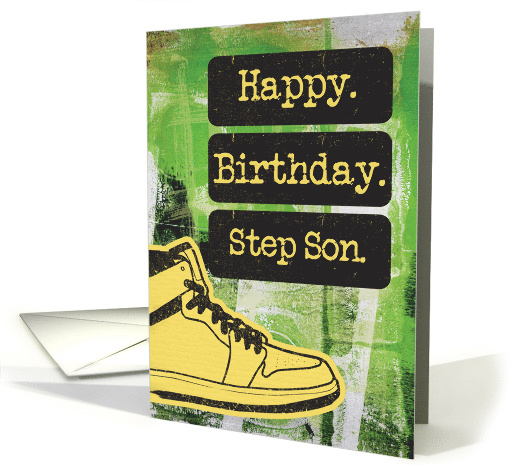 Step Son Happy Birthday Sneaker and Word Art Grunge Effect card