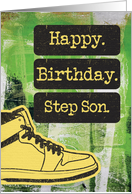 Step Son Happy Birthday Sneaker and Word Art Grunge Effect card