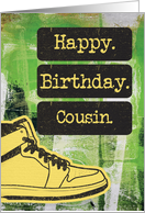 Cousin Happy Birthday Sneaker and Word Art Grunge Effect card