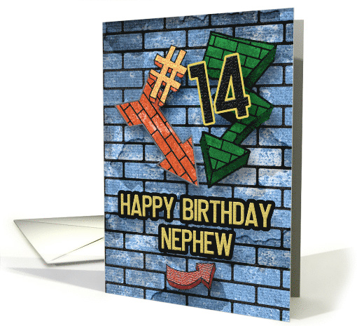 Happy 14th Birthday to Nephew Fun Bold Graphic Brick Wall... (1636364)