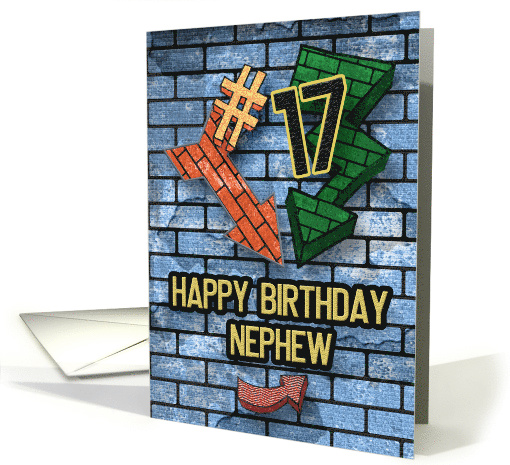 Happy 17th Birthday to Nephew Fun Bold Graphic Brick Wall... (1636372)