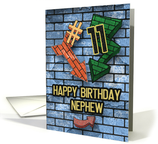 Happy 11th Birthday to Nephew Fun Bold Graphic Brick Wall... (1636382)
