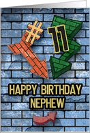 Happy 11th Birthday to Nephew Fun Bold Graphic Brick Wall and Arrows card