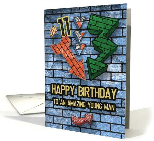 Happy 11th Birthday to an Amazing Young Man Brick Wall and Arrows card