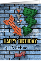 Happy Birthday Custom Name Bold Graphic Brick Wall and Arrows card