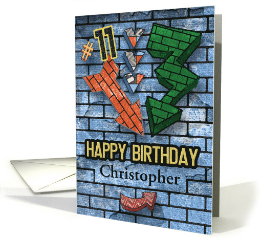 Happy 11th Birthday Custom Name Bold Graphic Brick Wall... (1637862)