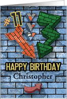 Happy 11th Birthday Custom Name Bold Graphic Brick Wall and Arrows card