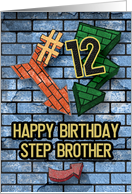 Happy 12th Birthday to Step Brother Bold Graphic Brick Wall and Arrows card