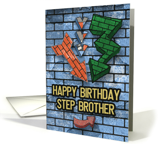Happy Birthday to Step Brother Bold Graphic Brick Wall and Arrows card