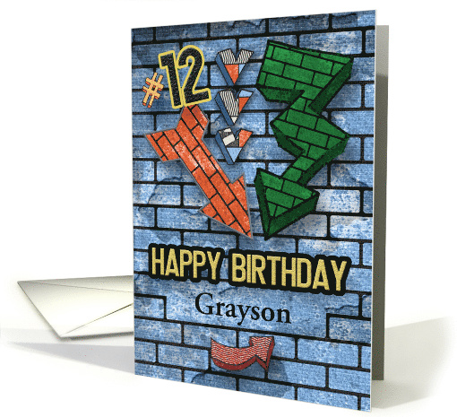 Happy 12th Birthday Custom Name Bold Graphic Brick Wall... (1638098)