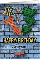 Happy 12th Birthday Custom Name Bold Graphic Brick Wall and Arrows card
