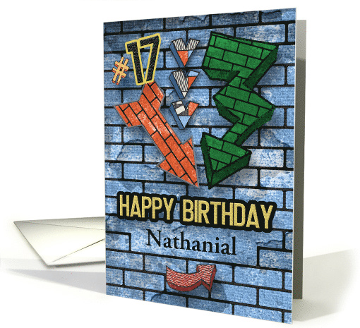Happy 17th Birthday Custom Name Bold Graphic Brick Wall... (1638110)