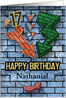 Happy 17th Birthday Custom Name Bold Graphic Brick Wall and Arrows card