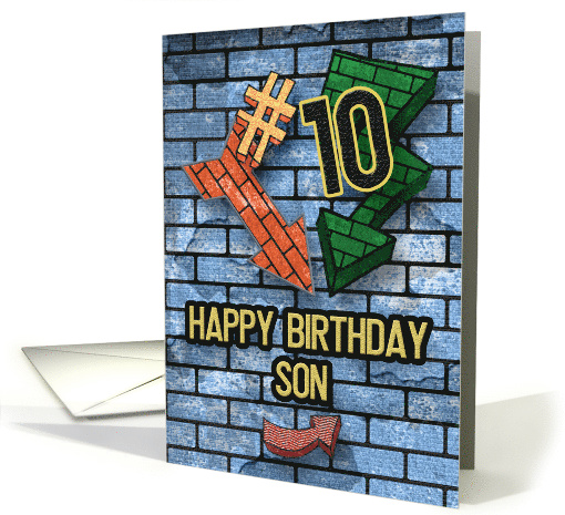Happy 10th Birthday to Son Bold Graphic Brick Wall and Arrows card