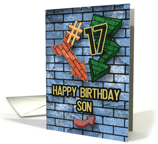 Happy 17th Birthday to Son Bold Graphic Brick Wall and Arrows card