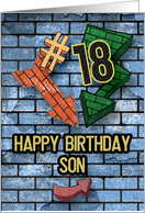 Happy 18th Birthday to Son Bold Graphic Brick Wall and Arrows card