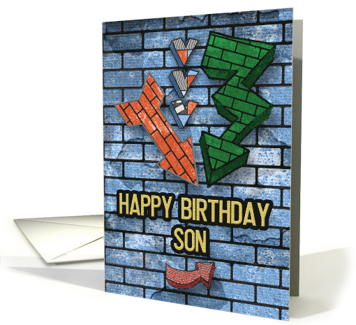 Happy Birthday to Son Bold Graphic Brick Wall and Arrows card