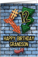 Happy 12th Birthday to Grandson Bold Graphic Brick Wall and Arrows card