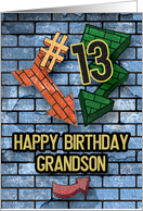 Happy 13th Birthday to Grandson Bold Graphic Brick Wall and Arrows card