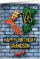 Happy 14th Birthday to Grandson Bold Graphic Brick Wall and Arrows card