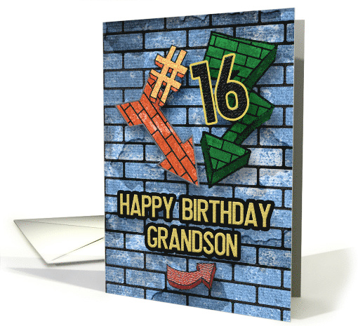 Happy 16th Birthday to Grandson Bold Graphic Brick Wall... (1638502)