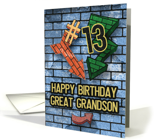 Happy 13th Birthday to Great Grandson Bold Graphic Brick Wall card