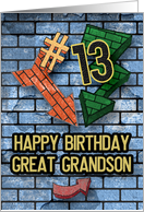 Happy 13th Birthday to Great Grandson Bold Graphic Brick Wall card